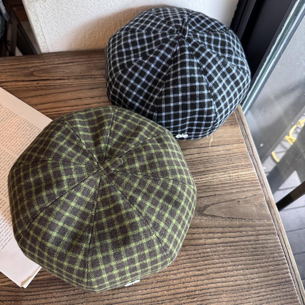 Clashing Color Grid Artistic Vintage Beret Hat Geometric Elements Spring Women