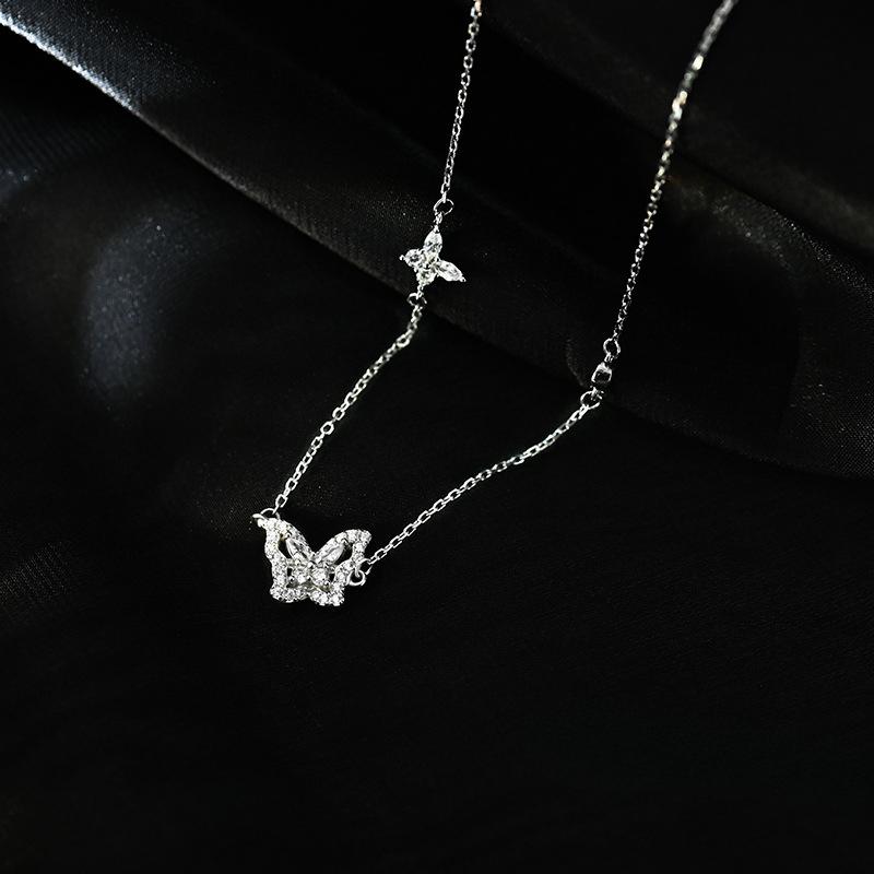 Full Diamond Butterfly Necklace with Super Flash and Niche Design, New Light Luxury and High-end Feeling for Women