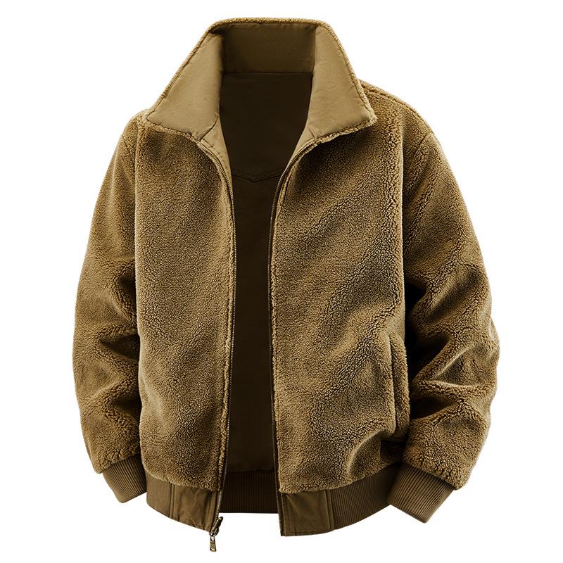 Men's Double-Sided Fur Collar Jacket - Warm, Loose, Casual Plus Velvet Coat (2519) for Autumn/Winter 2025