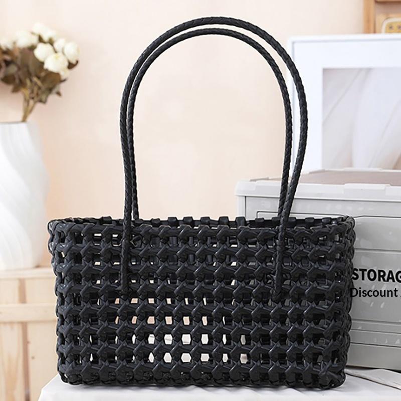 Handgefertigte Plastik-Hohlgeflecht-Tasche Landhausstil Große Kapazität Strand-Tragetasche Eimer-Tasche Damen-Handtasche Sommer-Strandtasche