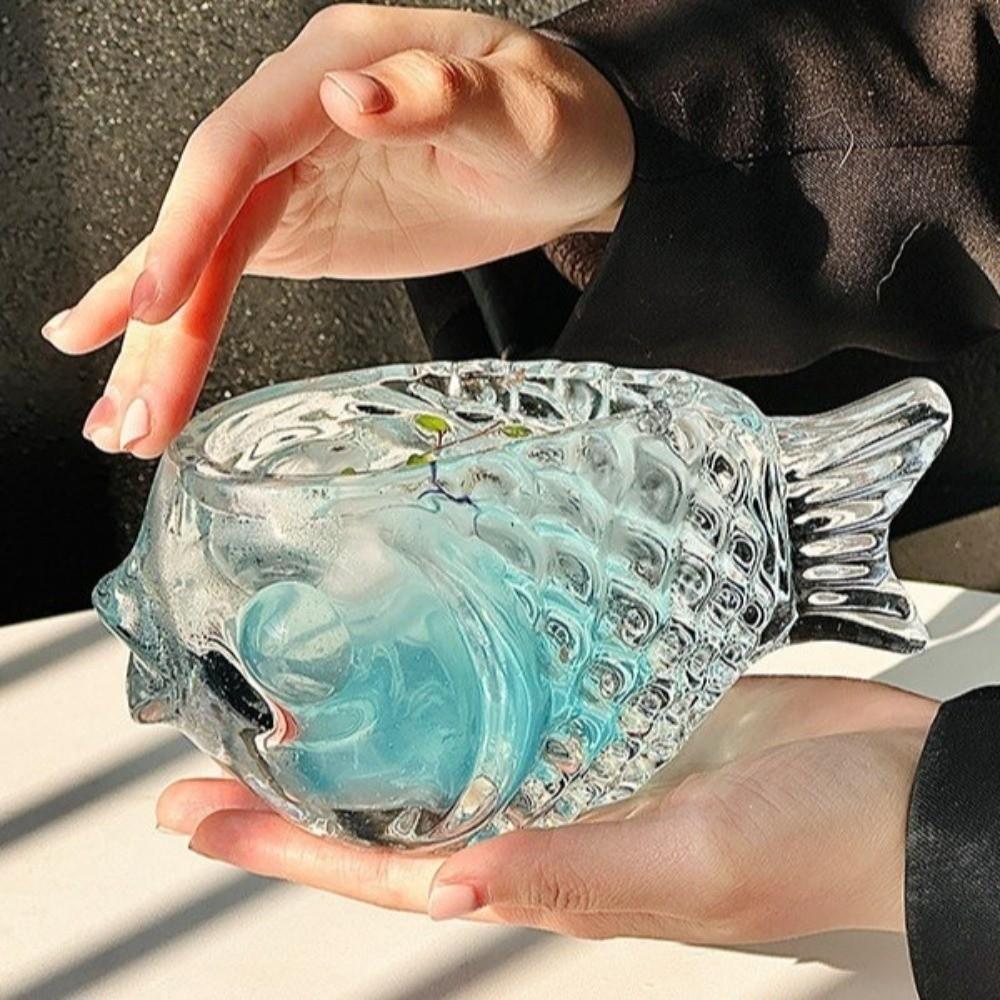 Transparent Pufferfish-shaped Glass Cup Thick Wine Glass Drinkware Fish-shaped Glass  Home Bar