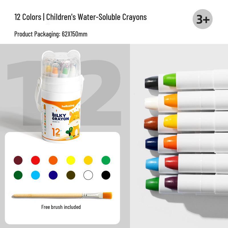 Silky Washable Children’s Oil Pastels - Non-Fading, Non-Bleeding, Twistable Crayons with Paintbrushes