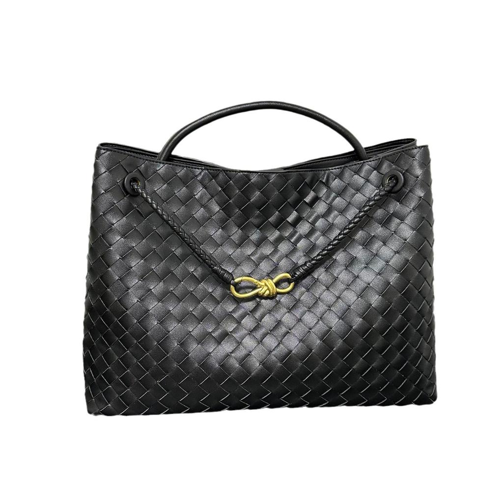 European and American fashion 2024 new woven bag large capacity versatile diamond cowhide tote bag casual shoulder handbag