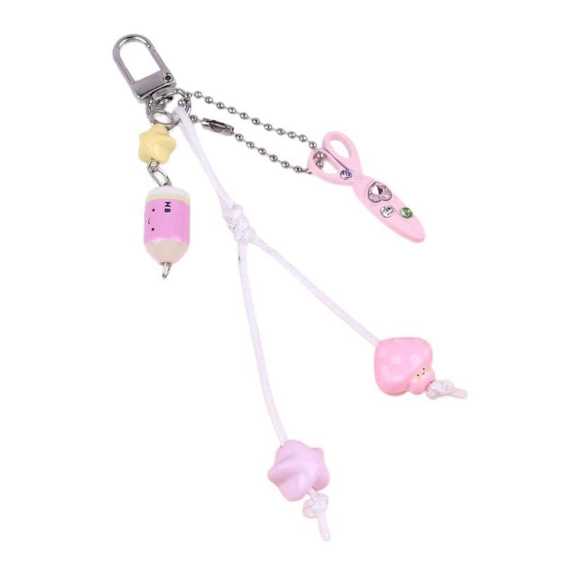 Cute Bag Charm Pendant Keyring Scissors,Pencil Braided Rope Keychain Bag Charm for Backpack Purse Handbag Decoration