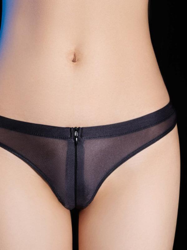 Exotic Summer Fashion Women'S New Clothing Perspective Zipper Decoration High Elasticity Silk Slip Sexy Triangle Underwear Oz3B