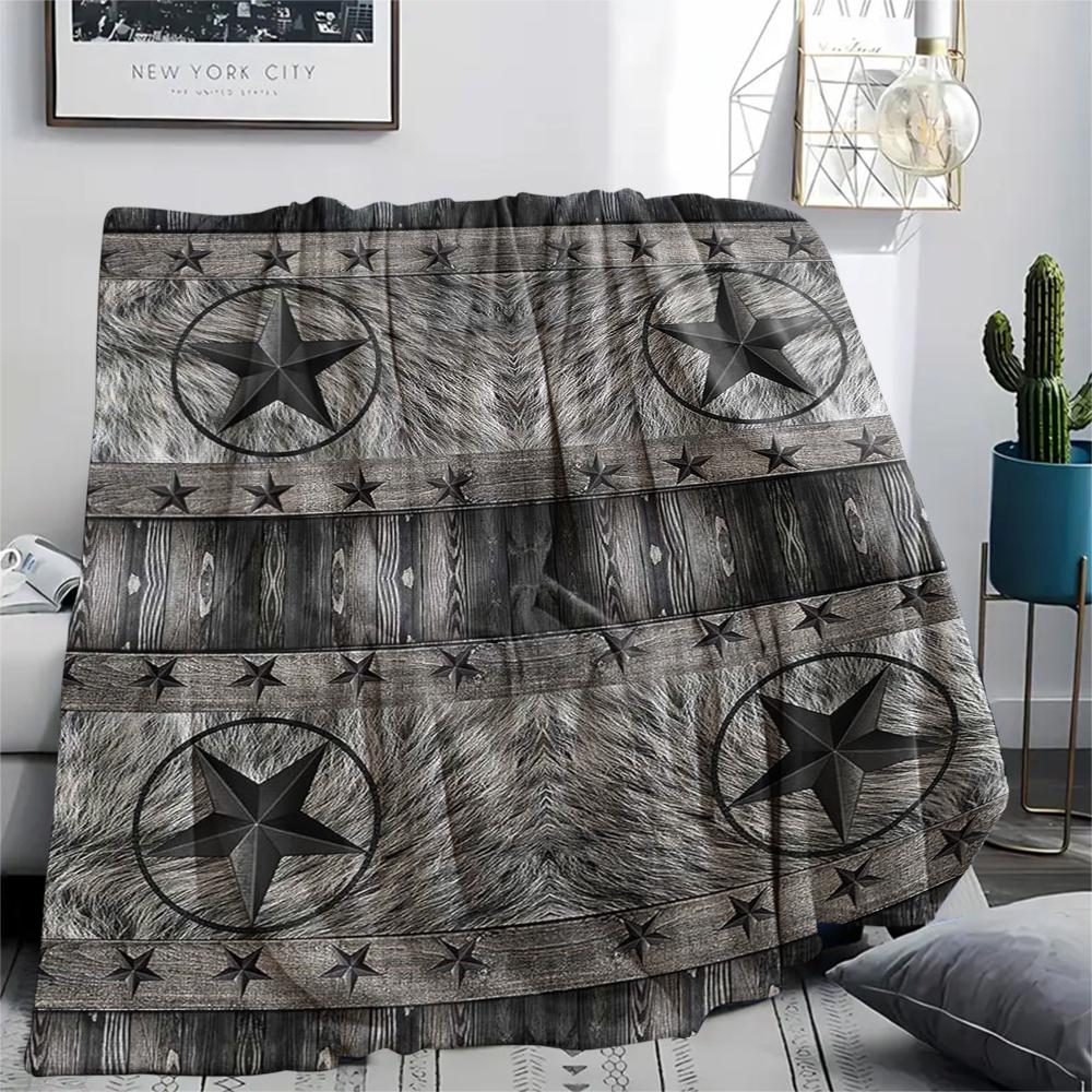 1Pc Western Texas Print Flannel Blanket, High Quality Comfortable for All Seasons, Home Decor, Warmth and Comfort, Perfect for Christmas Gifts