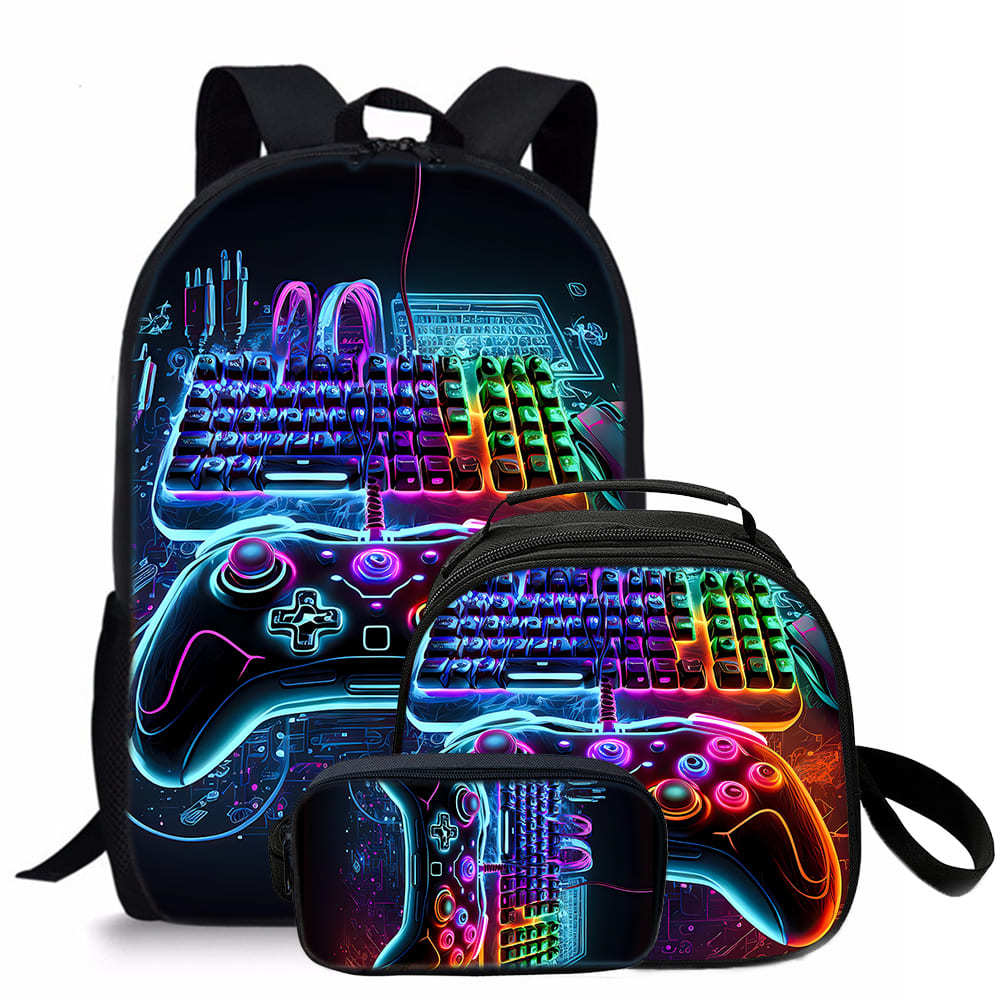 Trendy Popular Novelty game pad 3D Printed 3pcs/Set student School Bags Travel Notebook Backpack Crossbody Lunch bag Pencil Case