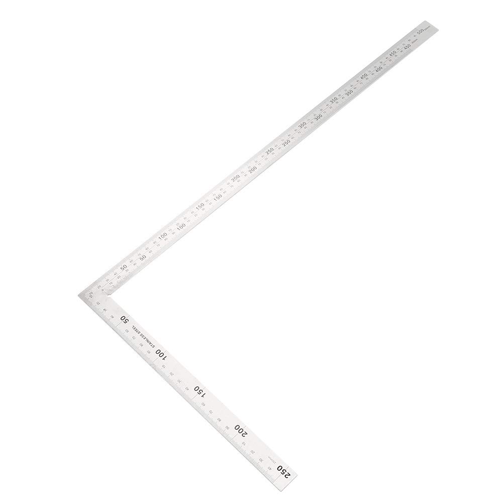 Walfront 90 Degree Right Angle Finder Ruler, Stainless Steel, Easy-to-Read Measuring Square Layout Template Tool (500mm x 250mm)