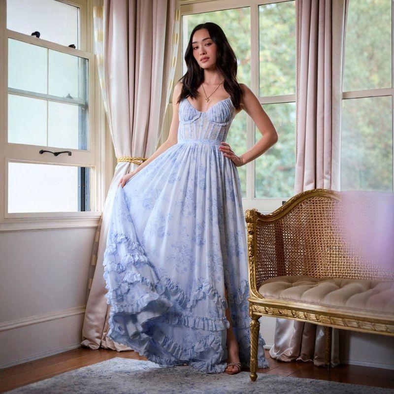 Beautiful and Unique Suspender Dress for Seaside Vacation, Super Stylish and Elegant, Waist-Cinching Long Dress for Women, New Summer Style