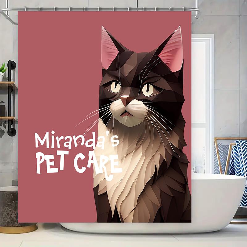

Animal Portrait Shower Curtain: Modern Black Cat Design For Bathroom Decor Polyester Fabric Pet Care Gift Idea W60H190(CM)-1 Pcs