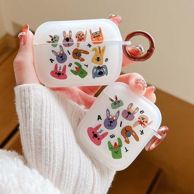 Matte Cartoon Familie Tier Hund Kaninchen Kunst Ins Welpen Hase Niedliche Drahtlose Bluetooth Kopfhörer Fall Für Apple Airpod 1 2 3 Pro 2nd