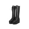 Herbst Winter Stiefel Nachtclub Stiefel Schnürung vorne Bühnenschuhe Super Hoher Absatz Weiß Keilabsatz Dicke Sohle Hoher Schaft Stiefel
