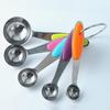 Stainless Steel Measuring Spoons Set With Colored Silicone Handles And Metal Ring Hanger For Baking And Cooking