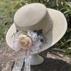 Lace flower flat top straw hat women's new summer outdoor travel sun protection sun hat seaside vacation beach hat