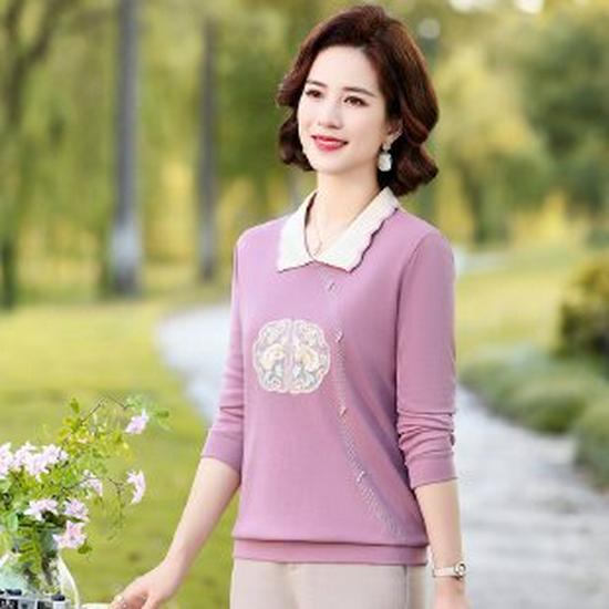 

2026 Spring Plus Size Loose Long Sleeve T-shirt for Middle-aged and Elderly Women XL