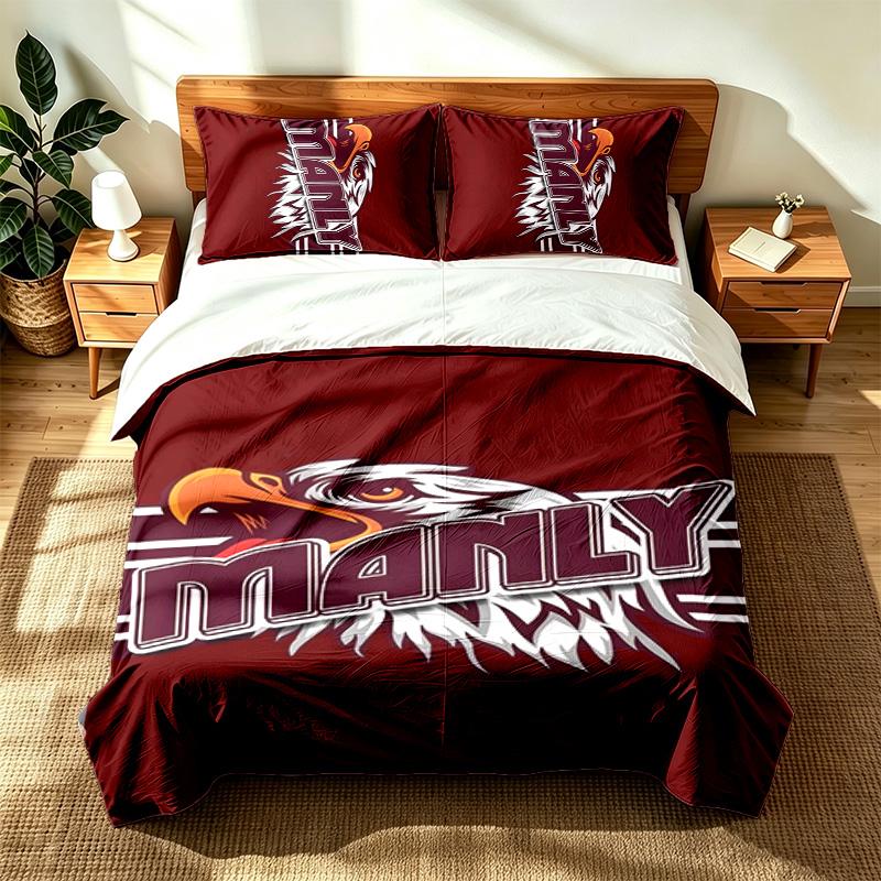 Manly Warringah Sea Eagles (14) 3pc set suitable for master bedrooms soft and comfortable an ideal gift for family and friends Includes one duvet cove