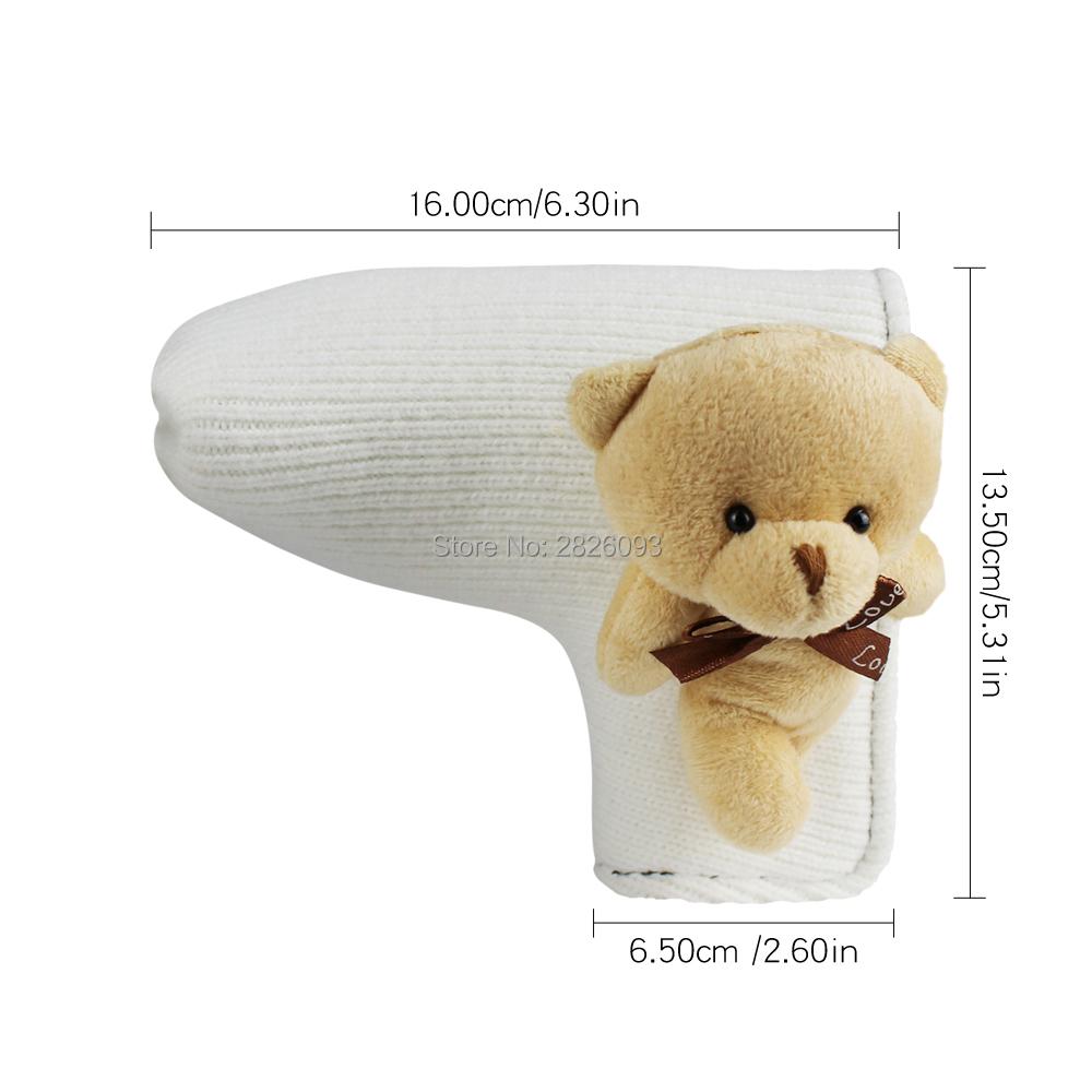 Niedlicher Bär Gestrickte Golfschlägerhaube für Putter Blade Golf Putter Schutz Rot Blau Weiß