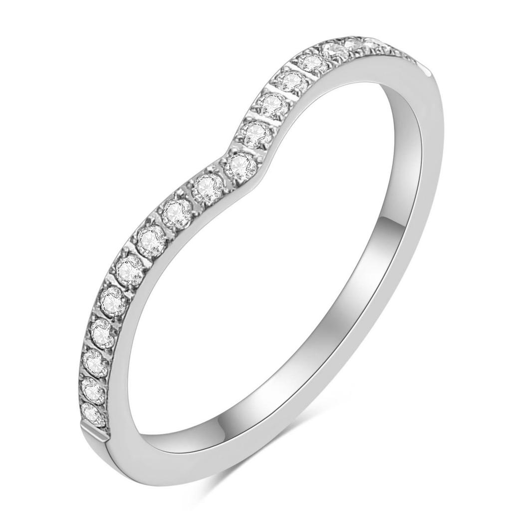 Pointed V Shaped Chevron CZ Simulated Diamond Zircon Heart Stackable Ring Eternity Bands for Women