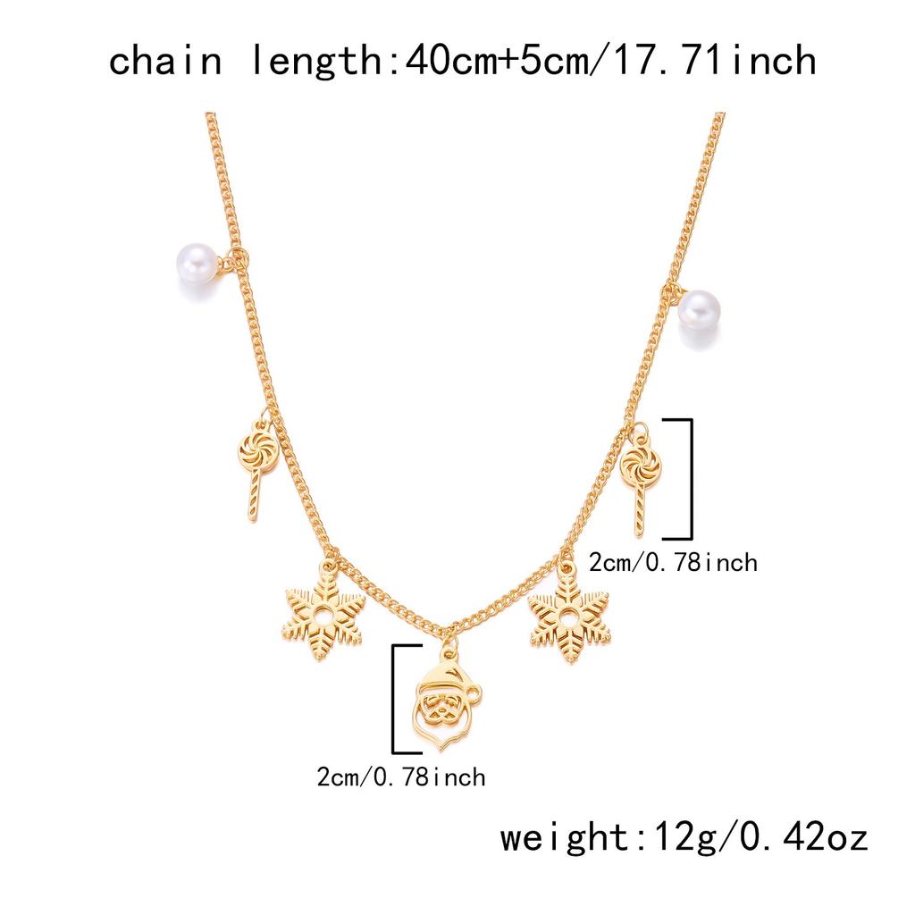 Christmas Style Multi-element Pendant Necklace Gold Snowman Gingerbread Man Necklace Festive Atmosphere Wearing Accessories