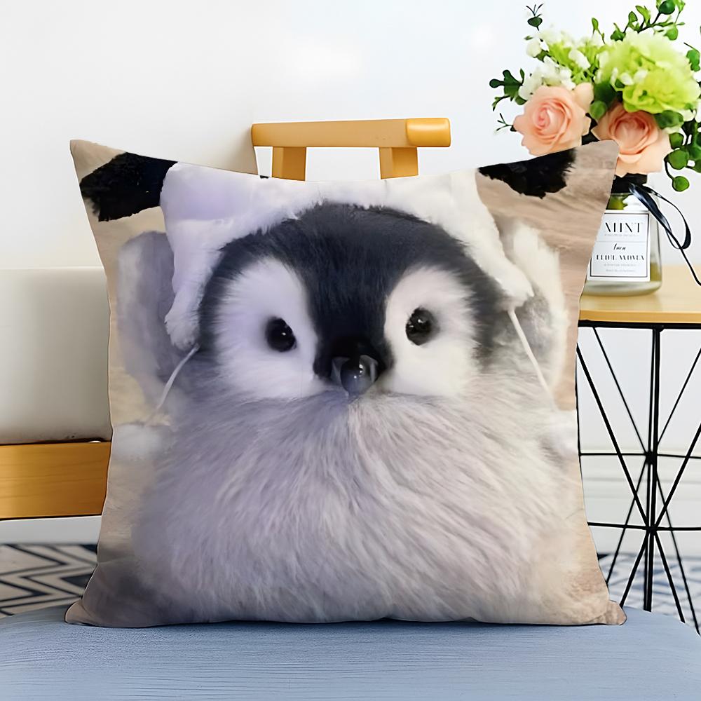 

PPenguin Cushion Cover Washable Linen Pillowcase Soft for Sofa Bed Cozy Home Room Decor 30x30cm