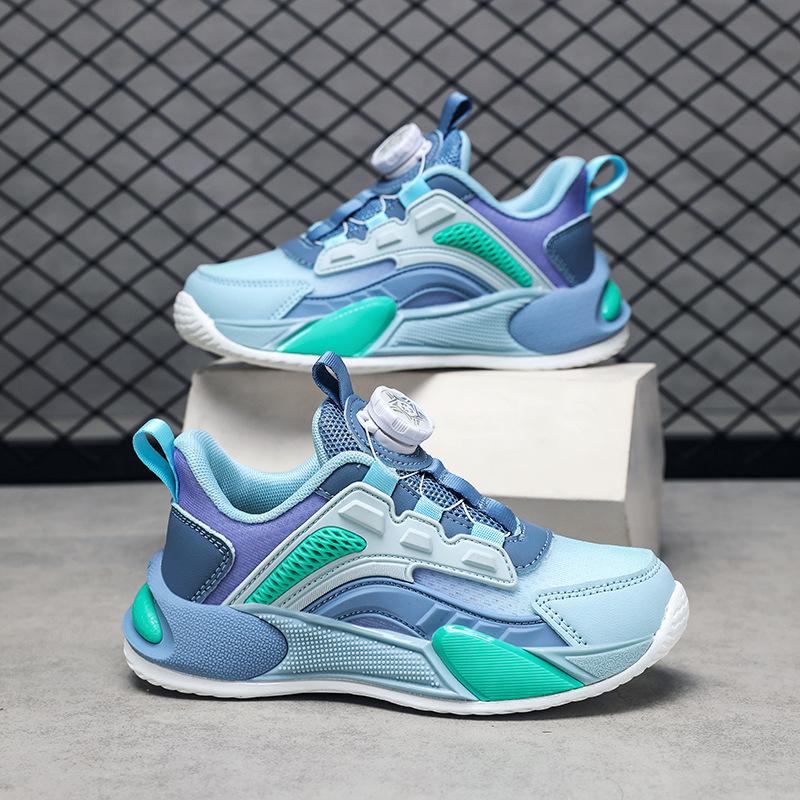 Boys shoes spring and autumn new children's mesh breathable sports shoes girls middle school and older children rotating buckle non-slip running shoes