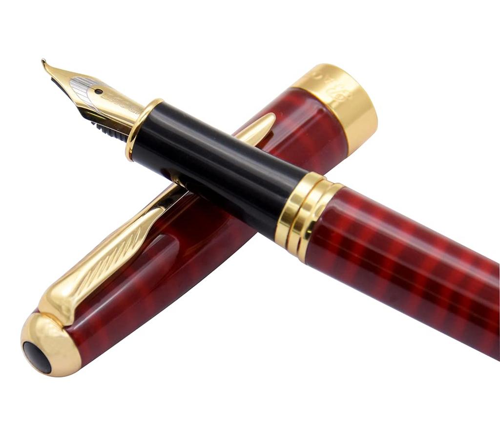 Gullor Calligraphy and Art Fountain Pen 388 Black with Red Grain and Golden Medium Nib