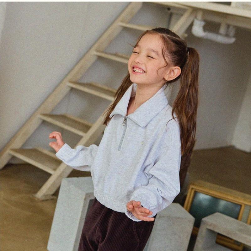  Olivan  Simple Logo Half Zip Up Crop Sweatshirt  Melange 