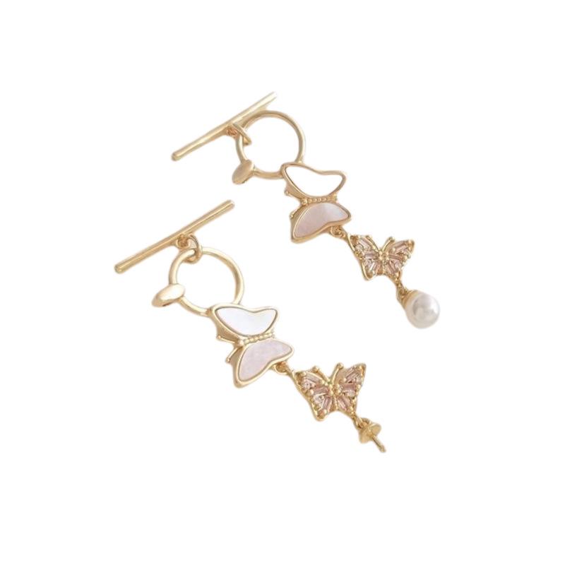 14K Gold-Filled Mother-of-Pearl Pendant Necklace with Micro-Paved Zircon Butterfly Holder and OT Clasp