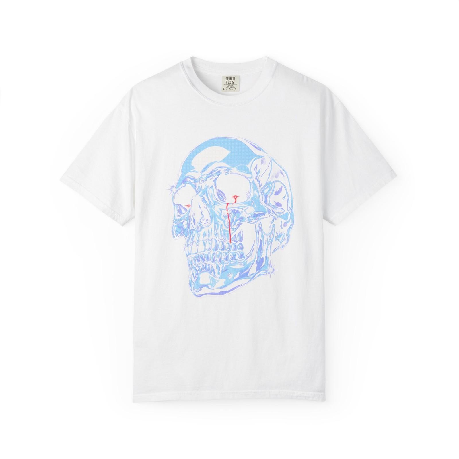 Vintage Graphic T Shirt Blue Skull Art Garment Dyed Heavyweight Cotton Tee S