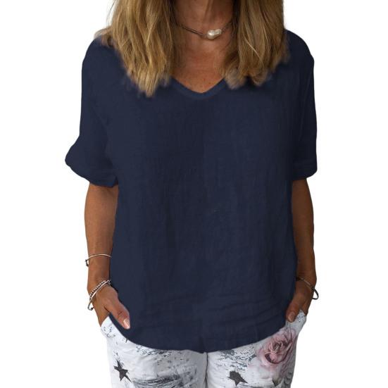 Camicetta pullover estiva tinta unita T-shirt da donna a maniche corte con scollo a V