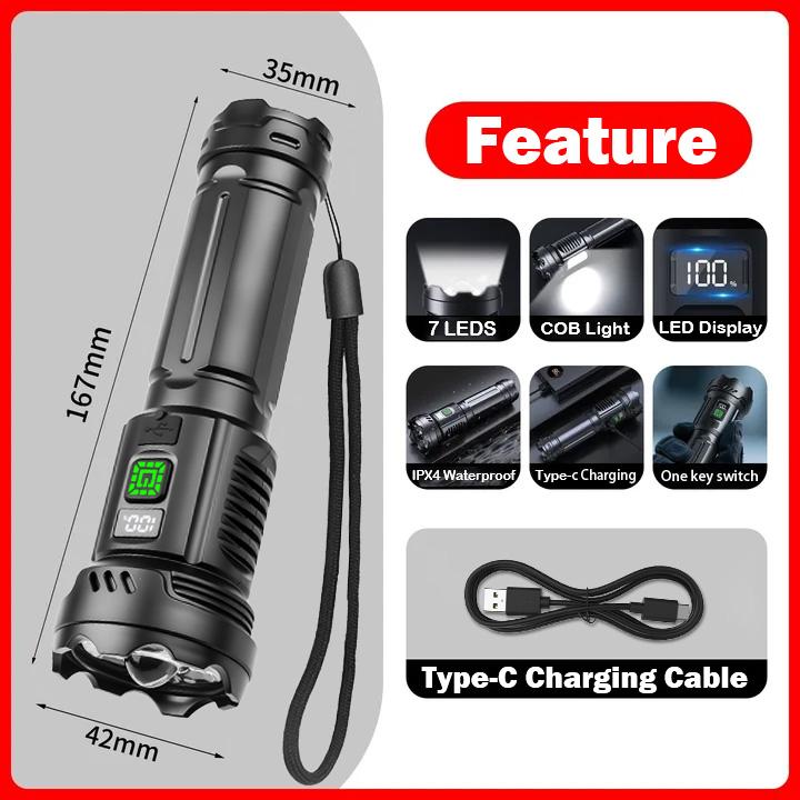 NEWEST High Power LED Flashlights 18650 USB C Rechargeable Tactical Flash Light Powerful Torch Waterproof Hiking Camping Lantern