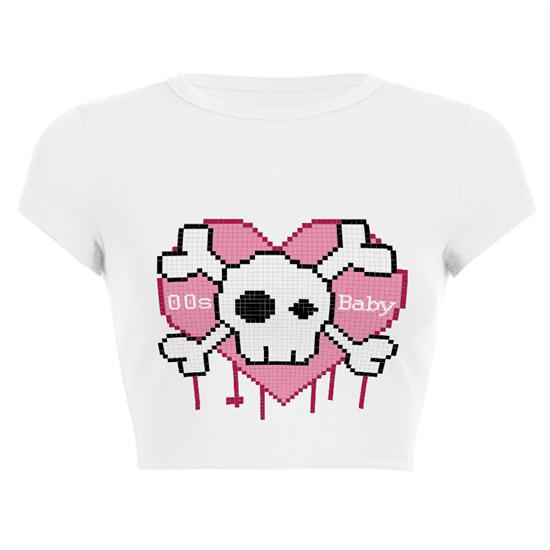 Camiseta con estampado de calavera y corte de verano, Top de