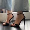 2025 Summer Patent Leather Black Square Head Sexy High Heels Female Royal Sister Open Toe Thin With A Line Sandals For Women