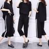 Women's Summer Korean Style Two Piece Fat Loose Casual Wide Leg Pants Suit for Women
