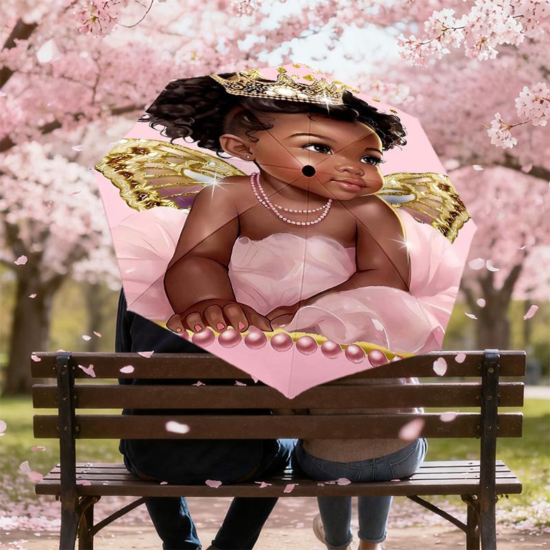 1PC Baby Princess Umbrella-8-Rib Reinforced Portable Folding Travel Suitable for All Seasons Outdoor Daily Use -J0387