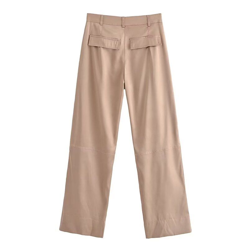 Fashion Style 2024 Spring/Summer New Arrival Women's Clothing Mid-Waisted Figure Flattering Straight-Leg Pants Silk Satin Texture Cargo Pants 7102504