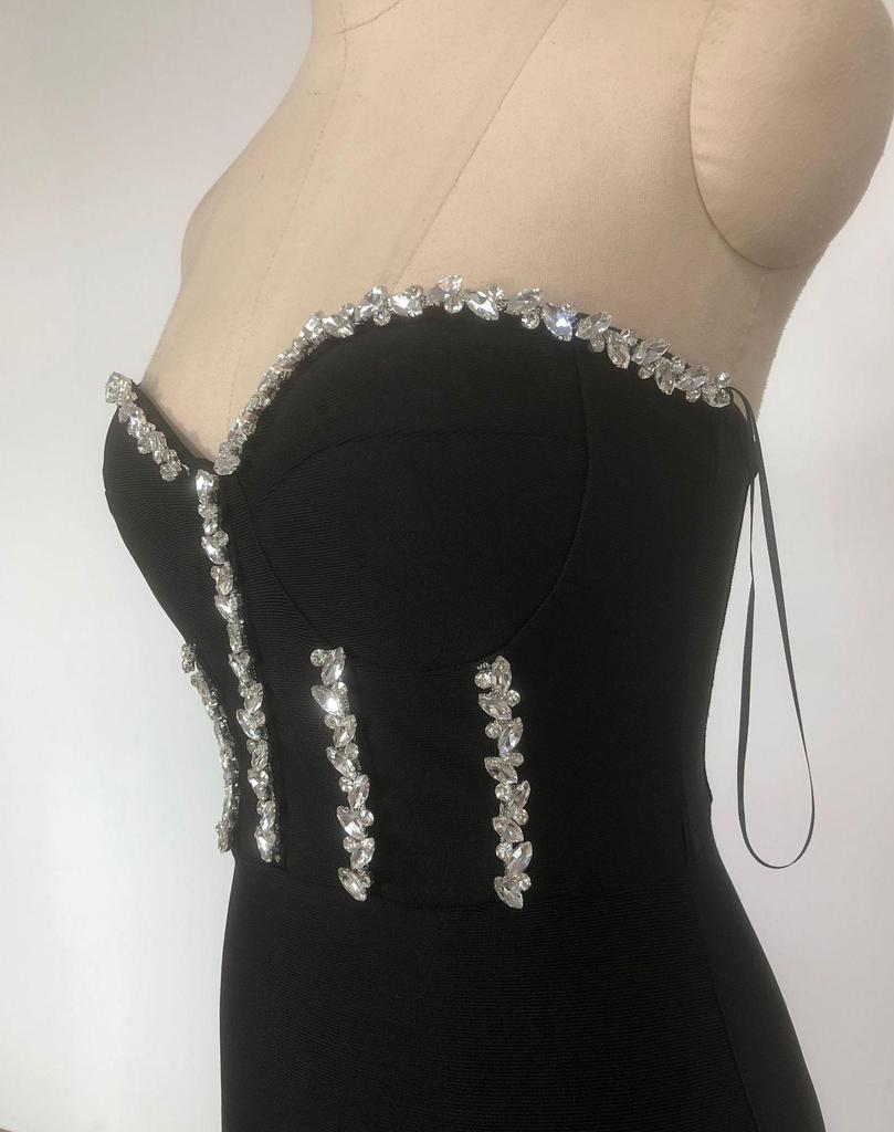 Strapless Rhinestone Mesh Bandage Evening Dress