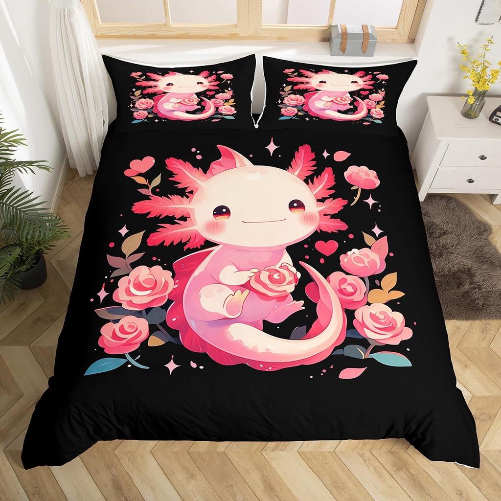 Comforter Kids Axolotl Full Kingcute Ocean Animal Bedding Set Marine Life Romantic Comforter Pink Coral Plant Bed