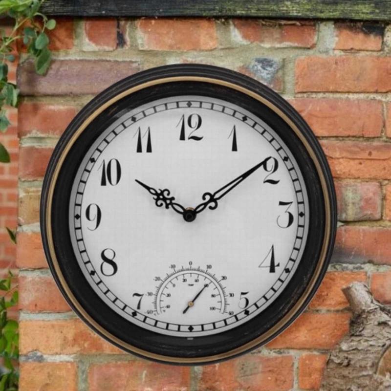 12inch Retro Wall Clock Thermometer Decorative Clock Ornament Supplies for Home Bedroom Dormitory Decoration