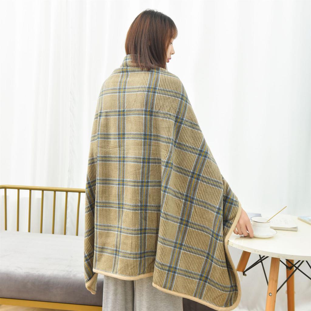 Flannel Blanket Snap Blanket Office Shawl Blanket Sofa Blanket Quilt Plaid Shawl Thickened Cape