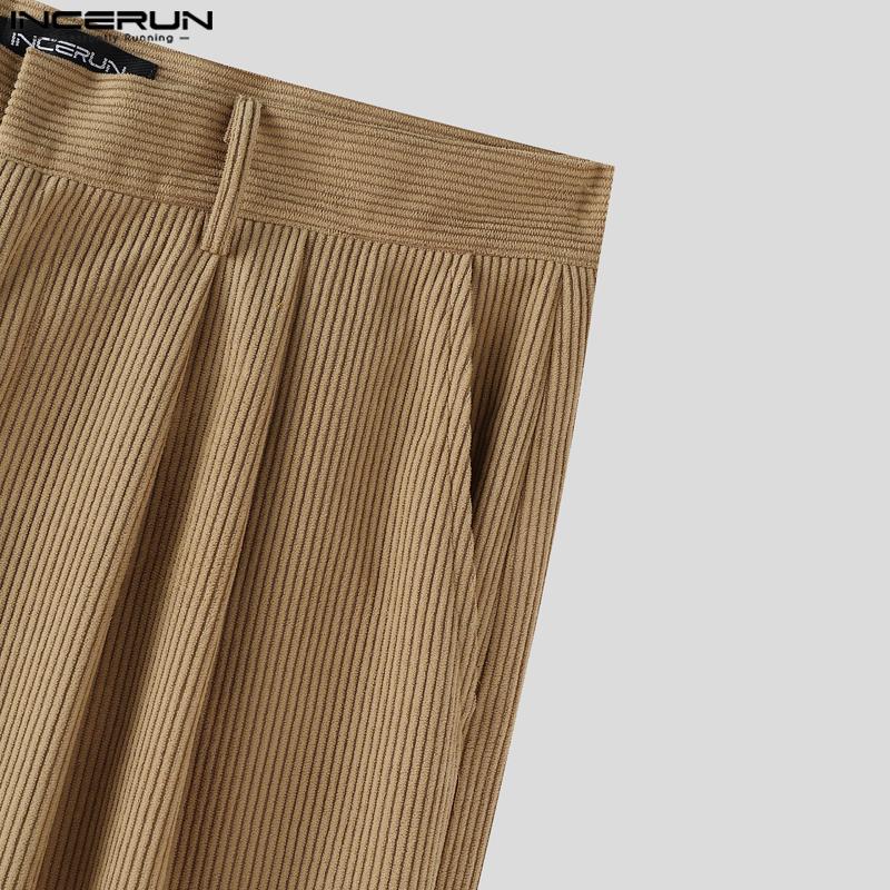 INCERUN 2PCS Autumn Men Lapel Neck Corduroy Long Sleeve Shirt Long Straight Pants Sets Outfits