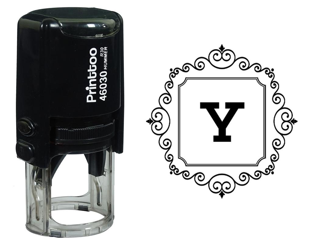 Printtoo Square Swirl Border Alphabet Y Monogram Initial Self Inking Rubber Stamp Office
