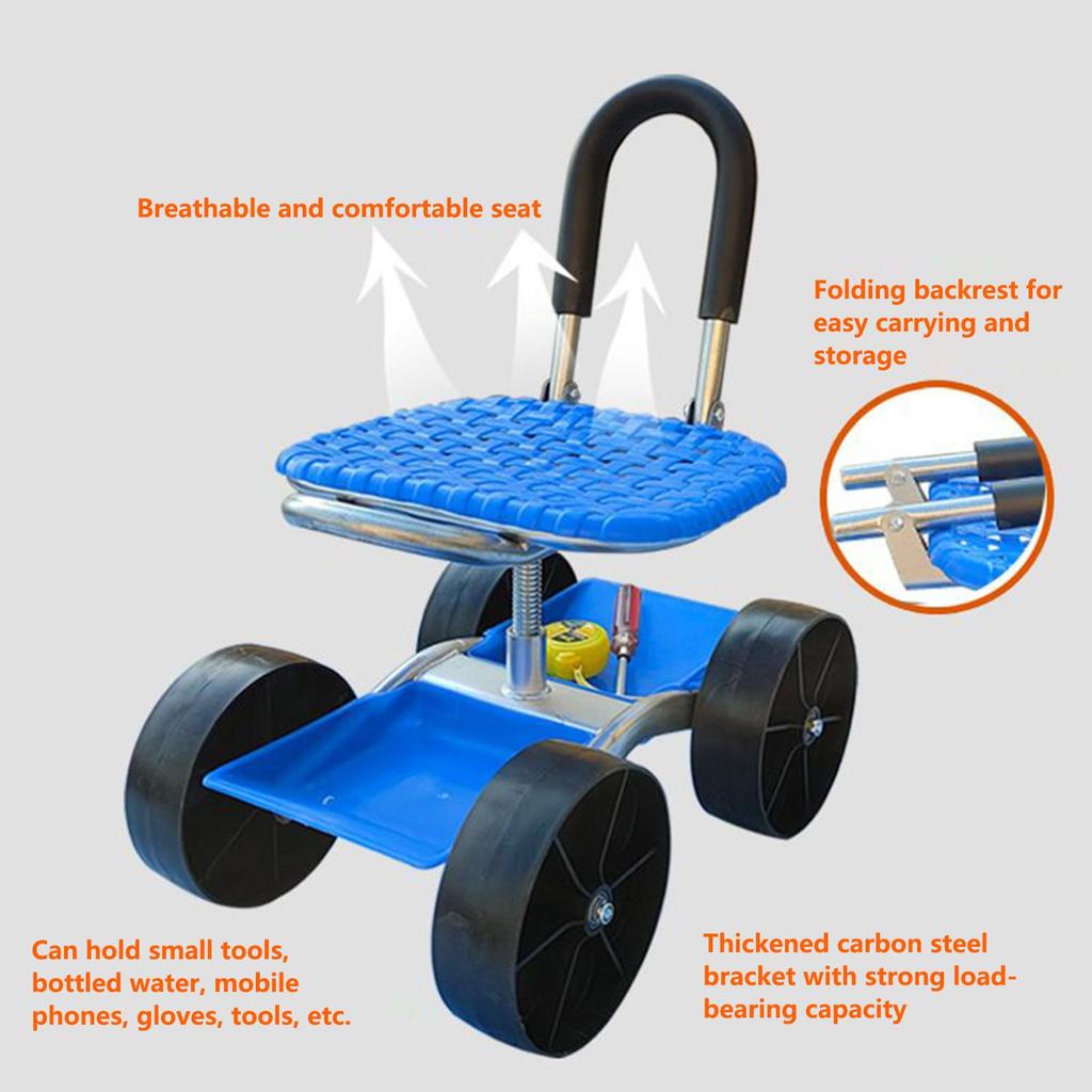 Rolling Garden Seat Adjustable Garden Cart with Wheels for Planting 360 Degree Swivel Gardening Chair Tool Tray for Outdoor