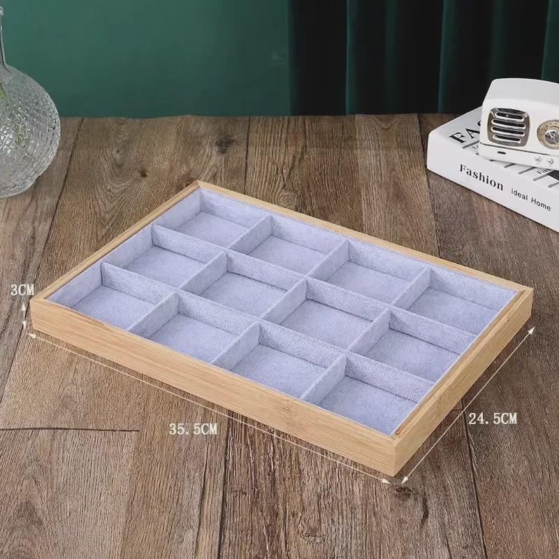 Bamboo and Wood Velvet Jewelry Tray for Bracelets and Earrings Display