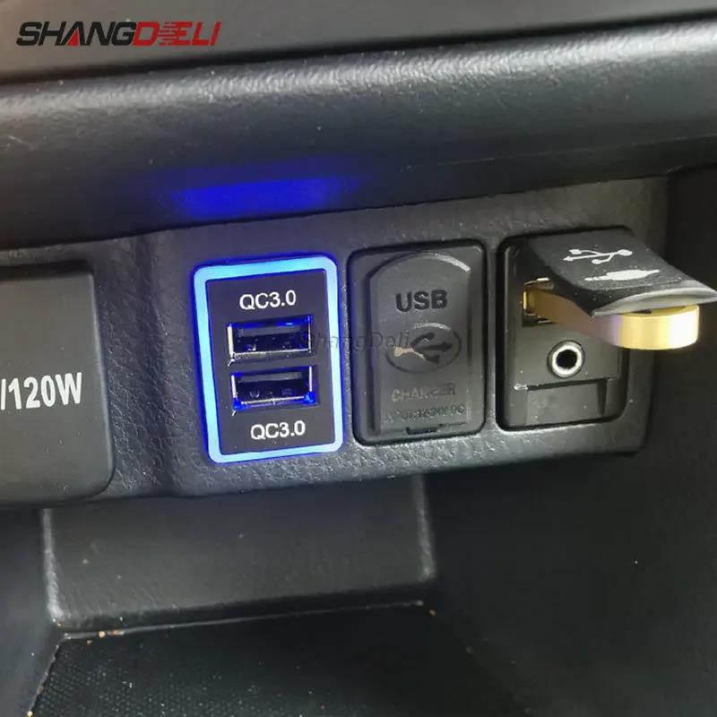 Blue LED Light Quick Charge Dual QC3.0 USB Interface Socket Fast Car Charger for toyota camry corolla rav4 hilux accessories