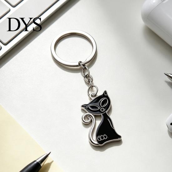 Alloy Key Ring 2Pcs Black White Cat Keychain for Backpacks, Oil Dripping Enamel Zinc Holder Kitten Ring, Metal Bag Schoolbag Charm Decoration