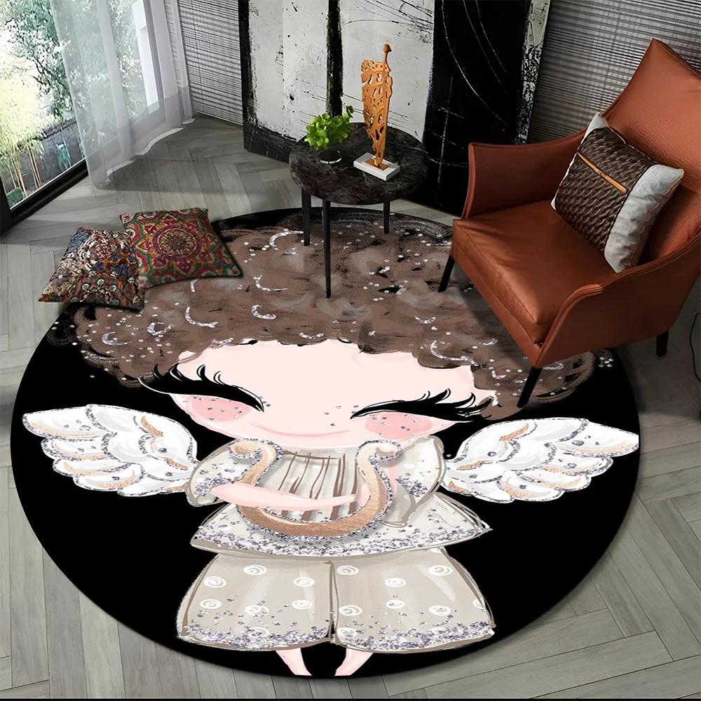 3D Cute Ballet Girl Ballerina Fairy Cartoon Area Rug,Round Carpet for Living Room Bedroom Sofa Decoration,Kid Non-slip Floor Mat