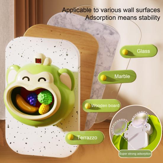 Kids Money Ball Shoot Toy with Scoreboard Fruit Vegetable Accessories Hand-eye Coordination Toddlers Indoor Wall Mount Cartoon Monkey Feeding