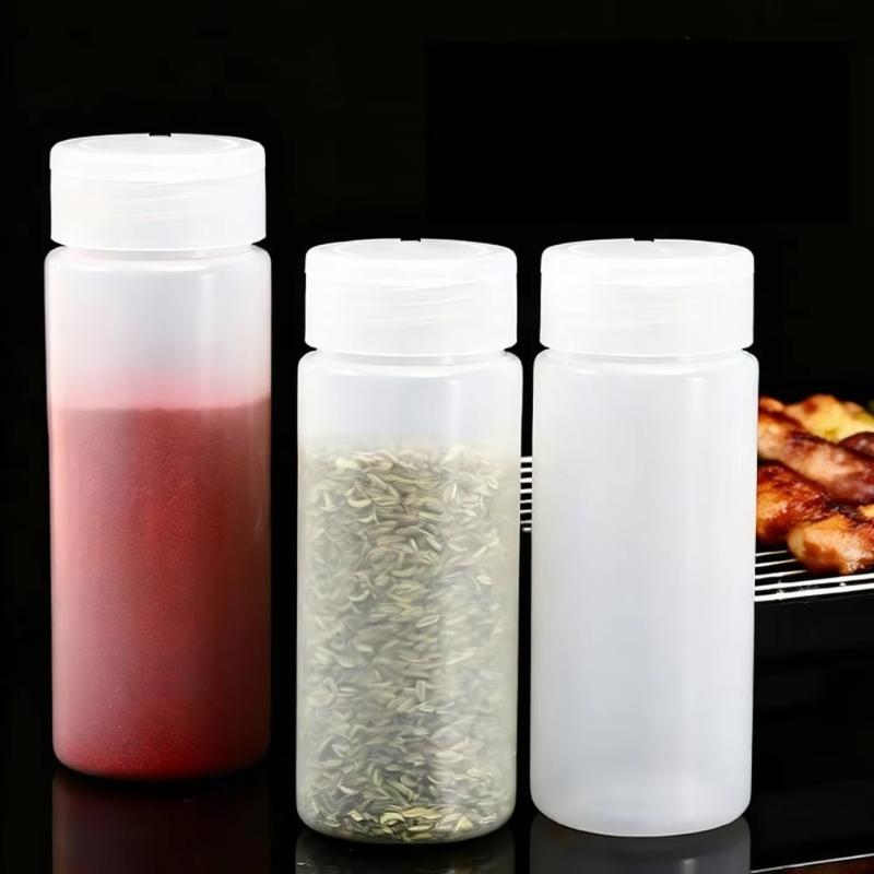 400/600ml Transparent Plastic Spice Jar with Shaker Lid Leakproof Seasoning Container for Kitchen Pantry Storage