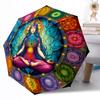 Chakra Balance Mandala Automatischer Regenschirm Kompakt 8-Rippen-Design Leicht Ganzjahres-Reise-Outdoor-Zubehör Perfektes Geschenk für Frauen Männer